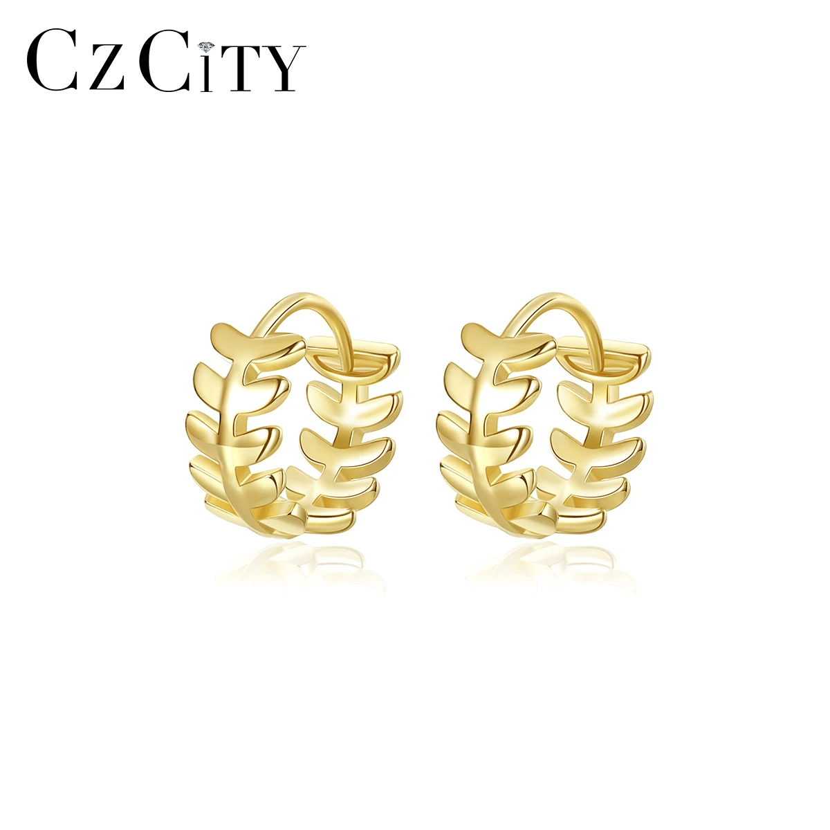 

CZCITY 14K Gold Plated Hoop Earring Leaf Spring Woman Fashion Trend 2021 Silver Korean 925 Clip On Earing