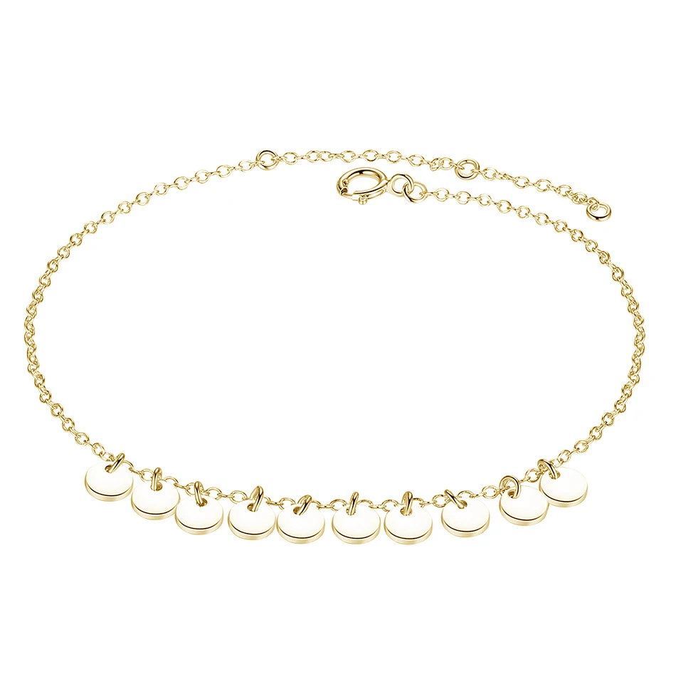 

Trendy Band 925 Sterling Silver 18k Gold Plated Simple Coin Charm Bracelet For Woman, Customized color
