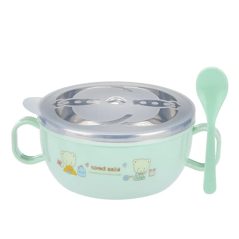 

Stainless steel baby bowl with spoon for kids plastic bowl with handle and lid