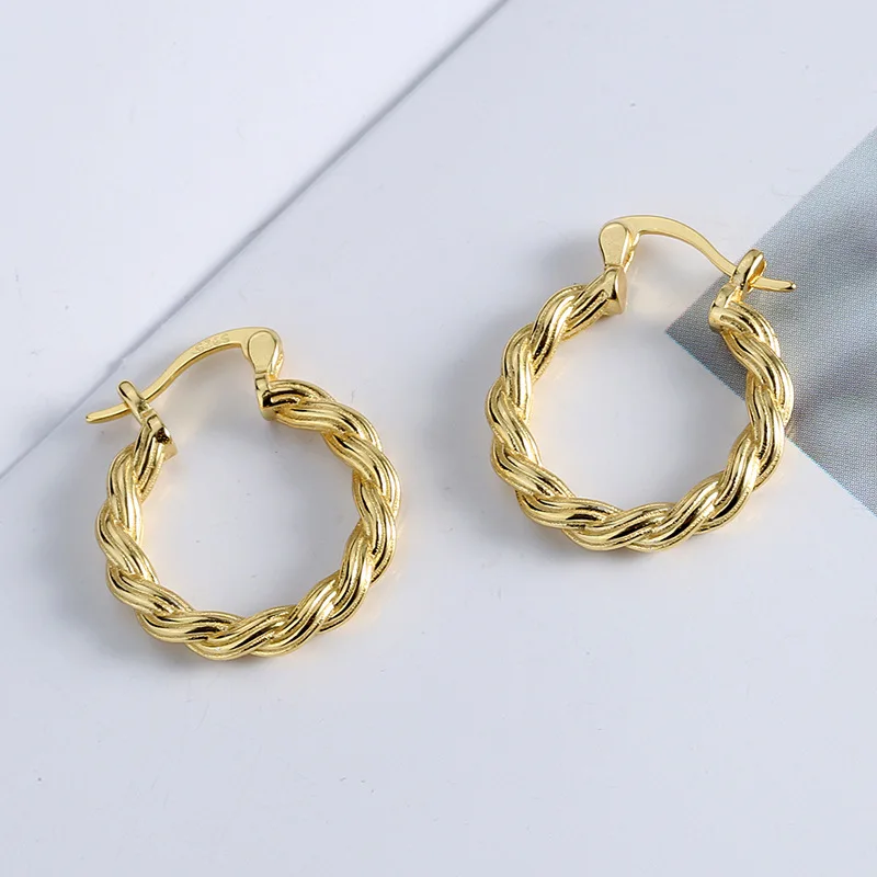 

Huggie Earrings 925 Sterling Silver Gold Circle Twist Rope Fashion Hoop Earrings