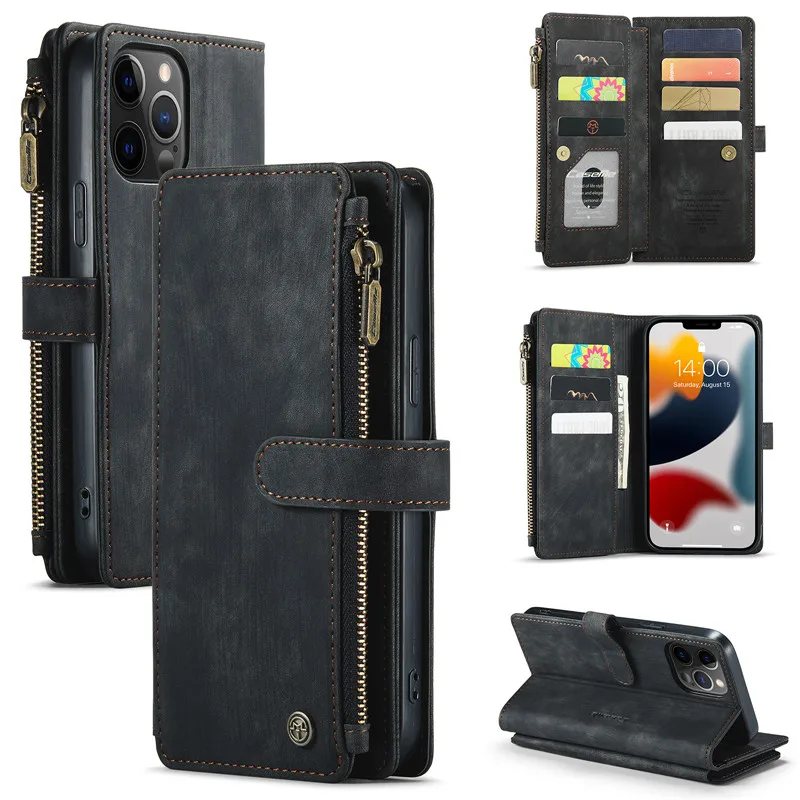 

For iPhone 13 13 pro max 12 12 Pro Max 11 Pro Max 7 8 XR XS Purse Leather Zipper Detachable Flip Wallet Case