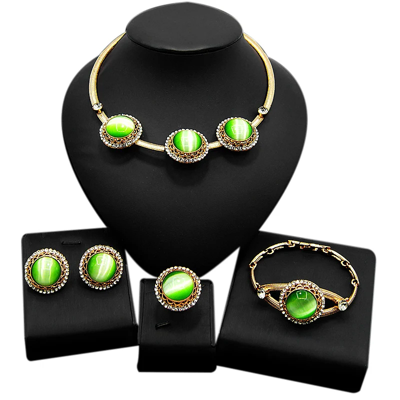 

Yulaili Opal Semi-precious Stones Jewelry Set Copper Alloy Plating 18K Real Gold Crystal Anniversary Jewelry Sets HD20071214