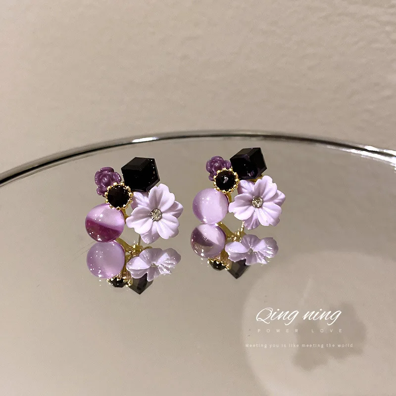 

wholesale earrings charms crystal flower purple earrings for women