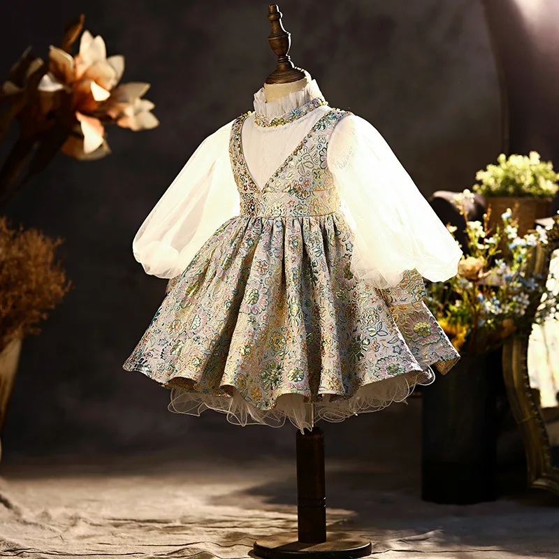 

S1005F New host performance birthday fluffy embroidery flower princess night flower girl dress