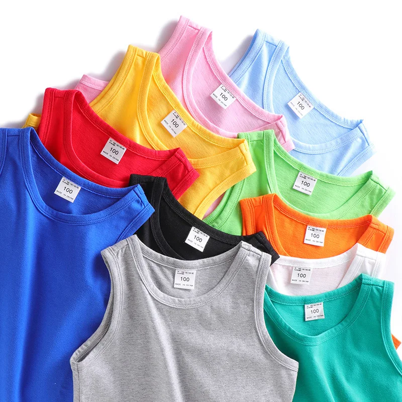 

Wholesale soft material 100% cotton custom logo boy and girl vest tshirt child vest tshirt, As the pic shown