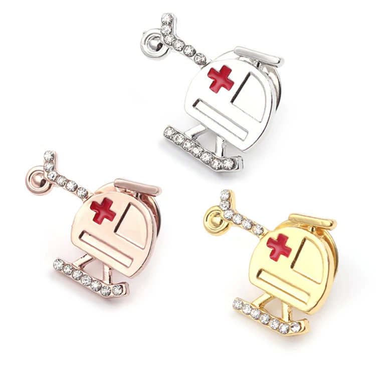 

Fashion Diamond Studded Airplane Brooch Gold Alloy Medical Series Jewelry Rescue Personnel Jewelry Accessories Gift