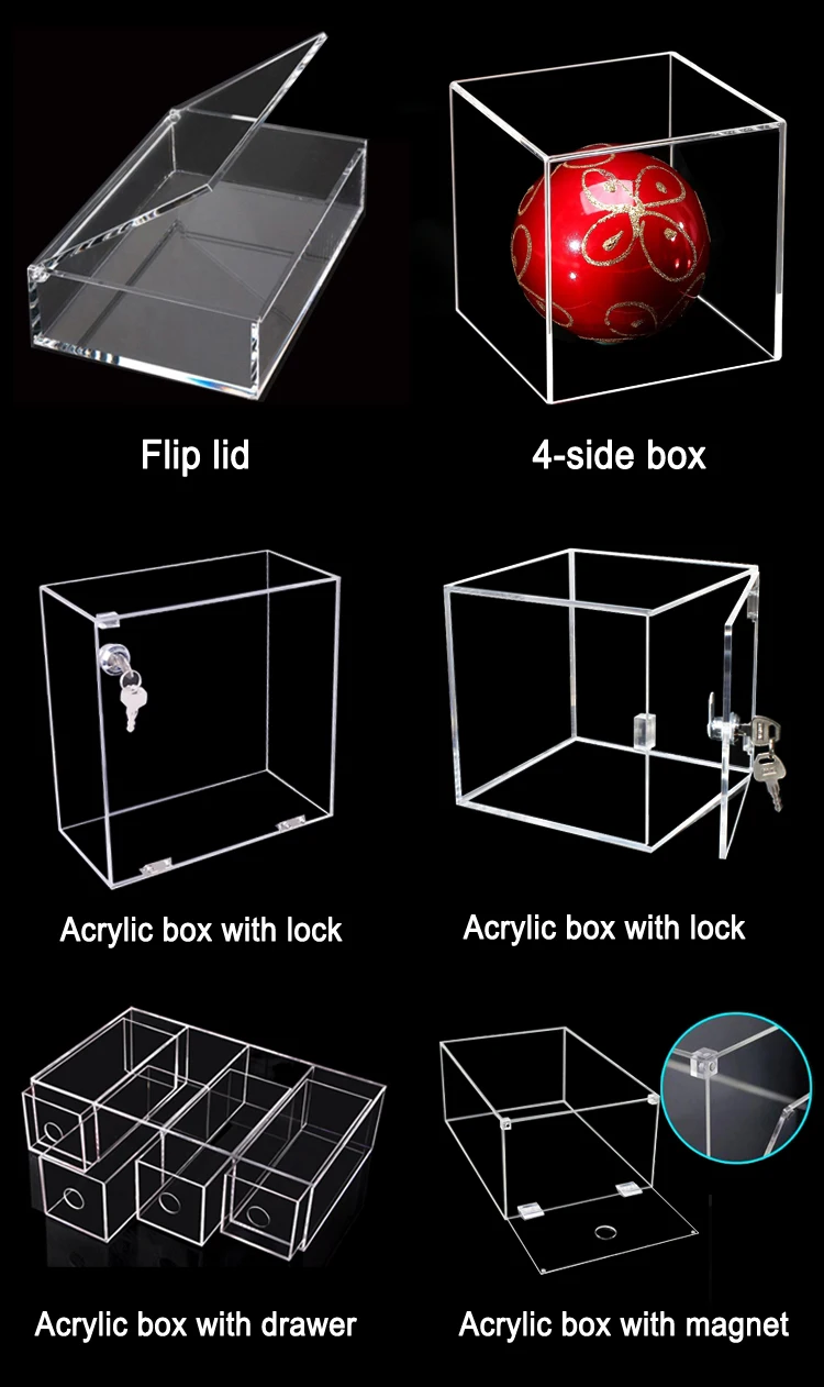 Acrylic Box Custom Clear Plexiglass Acrylic Display 5side Box With Lid ...