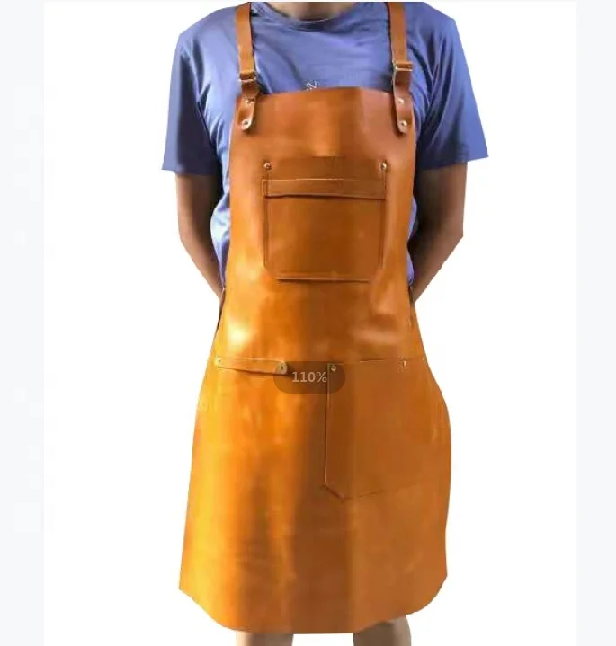 

SunYue Custom High Quality Vintage Butcher Brown Carpenter Work Genuine Leather Apron, Can be customized