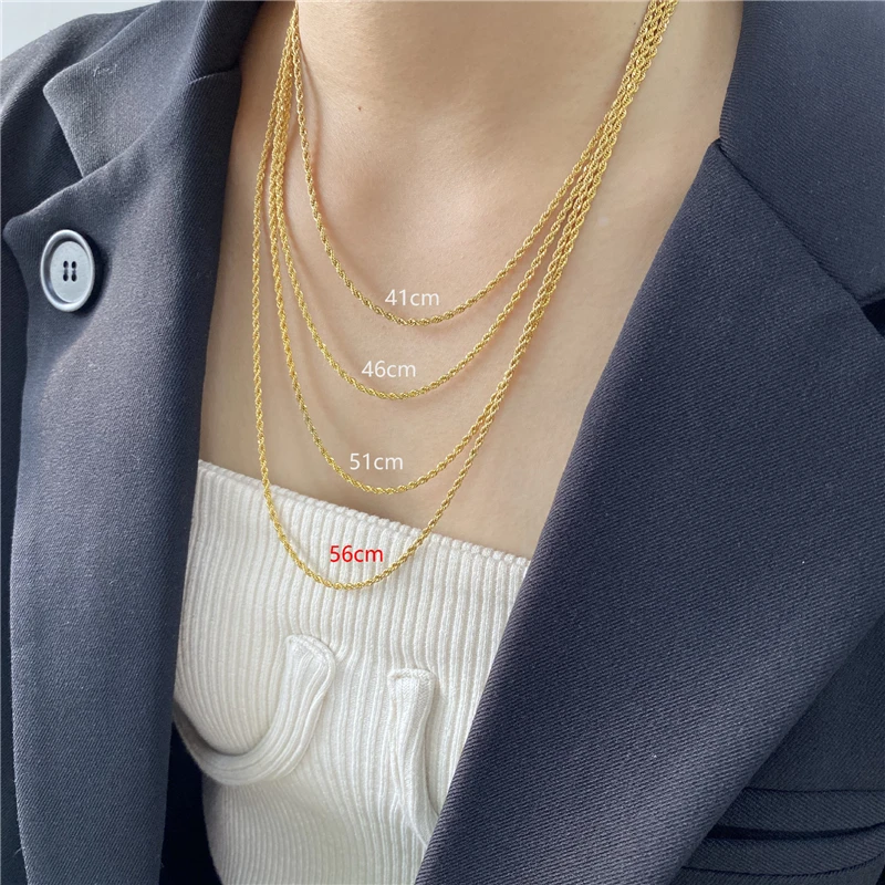 

Jewelry High End Polish 18k Gold Plated Rope Chain Necklace Trendy Stainless Steel Jewelry Wholesale