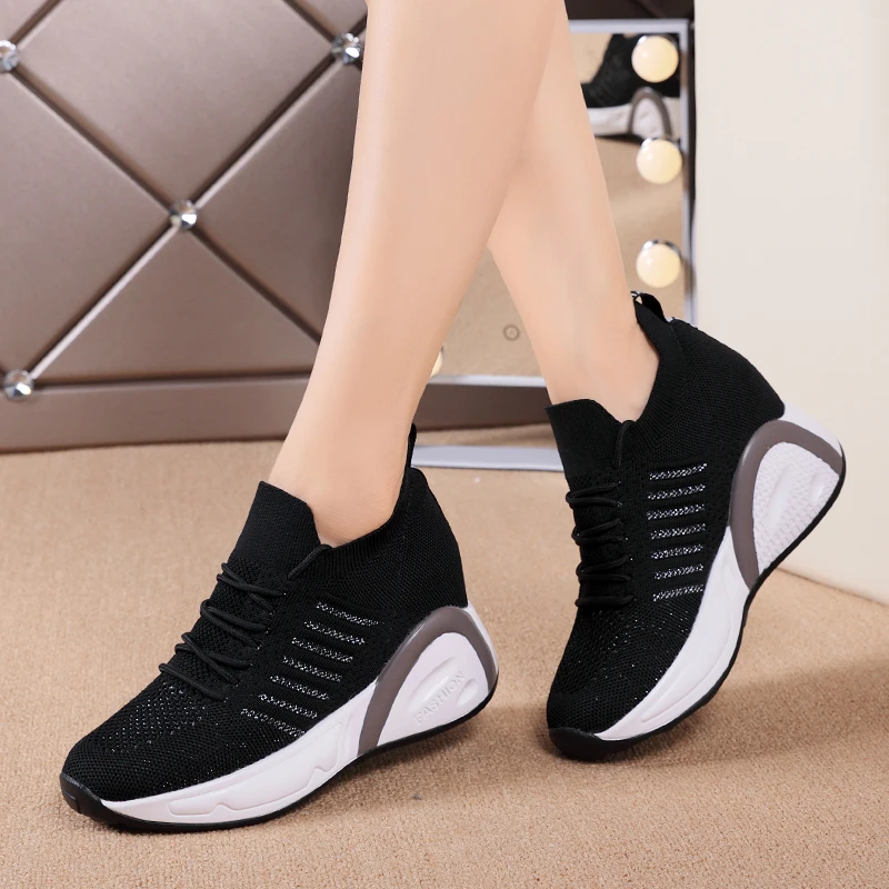 

Women's casual shoes upper mesh rubber outsole fashion youth shoes all-match internal increase sports shoes size