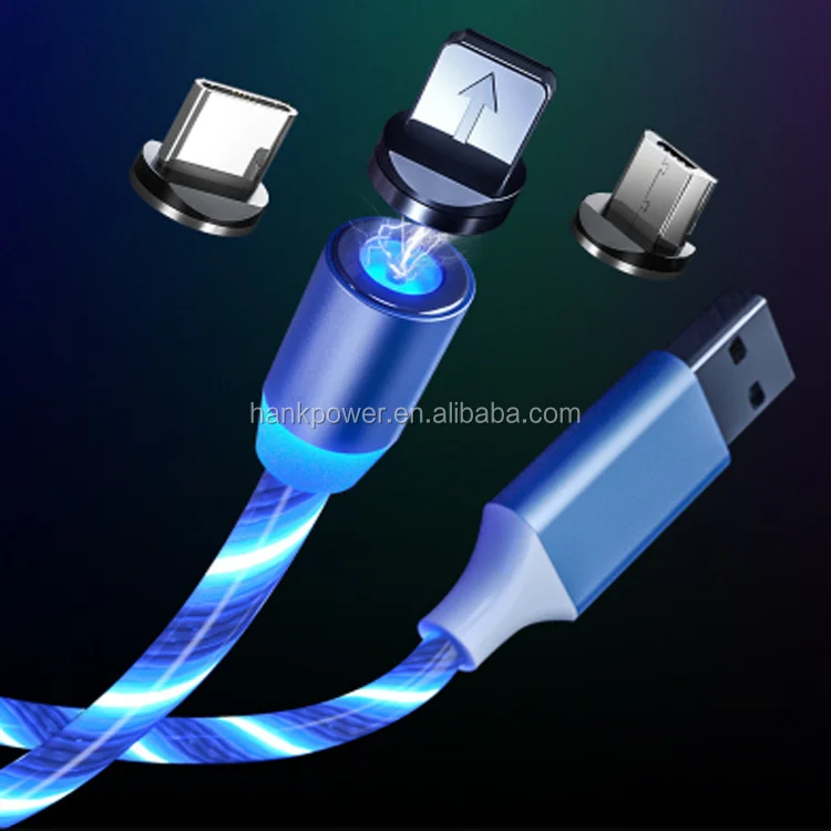 2020 3 in 1 LED Glow Flowing magnetic Charger usb led cable Micro USB Type C 8Pin Charging for iPhone all in one magnet Cable - ANKUX.COM