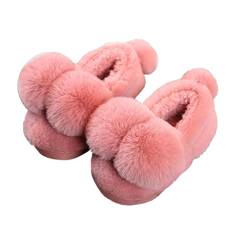 

2019 winter Cute, best-selling hairy ball slippers in six colors felt kids slip-on home shoes