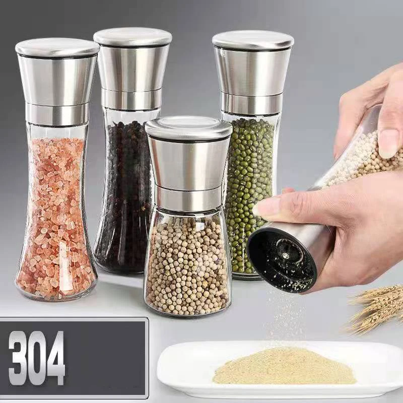 DD007 Wholesale Kitchen Spice Mill Seasoning Salt Grinder with Stainless Steel Lid Glass Manual Pepper Grinder, 1 colour