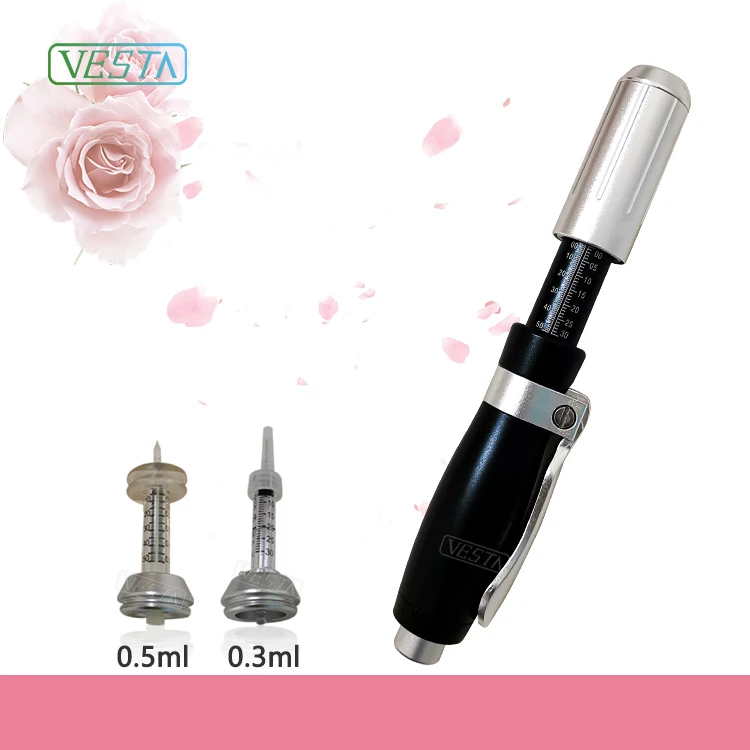 

Vesta lip filler hyaluronic pen injection 2in1 two heads mesotherapy no needle lip enhancemnet machines used for body ce, Black silver