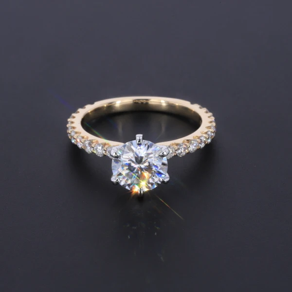 

14k yellow and white gold moissanite rings dropshipping 8mm moissanite and side lab grown diamond ring