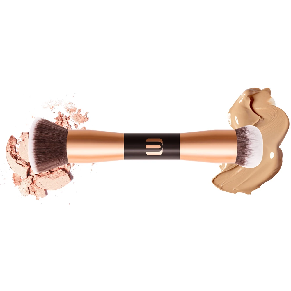 

2021 Customized Private label Dual End Foundation Powder Buffer and Contour Synthetic Cosmetic brush 2 in 1 brush applicator