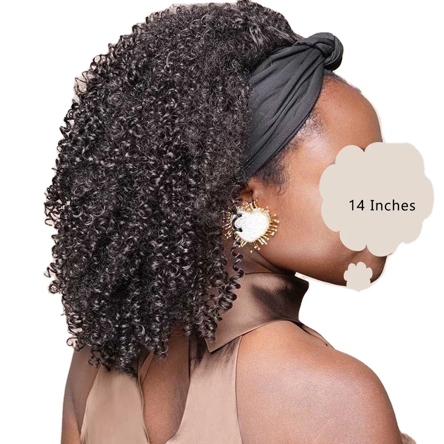 

Machine Made Human Hair Wigs for Women Afro Kinky Curly Headband Wigs Vendors 180% Density Cheap Brazilian None Lace Wigs Short, Natural black color human hair wig