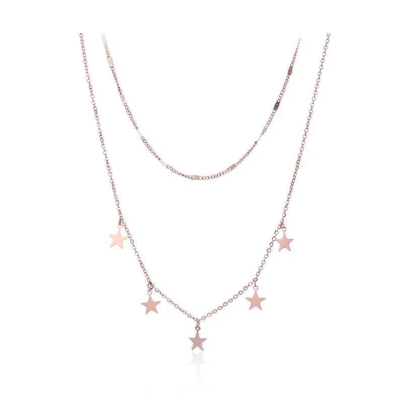

Stainless Steel Fashion IP Plating Rose Gold Double Layer Multi Star Necklace
