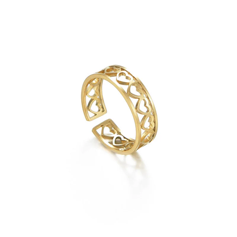 

New Product Wide Version Open Heart Round Square Geometric Simple Stainless Steel 14k Gold Rings Women, 18k gold plated