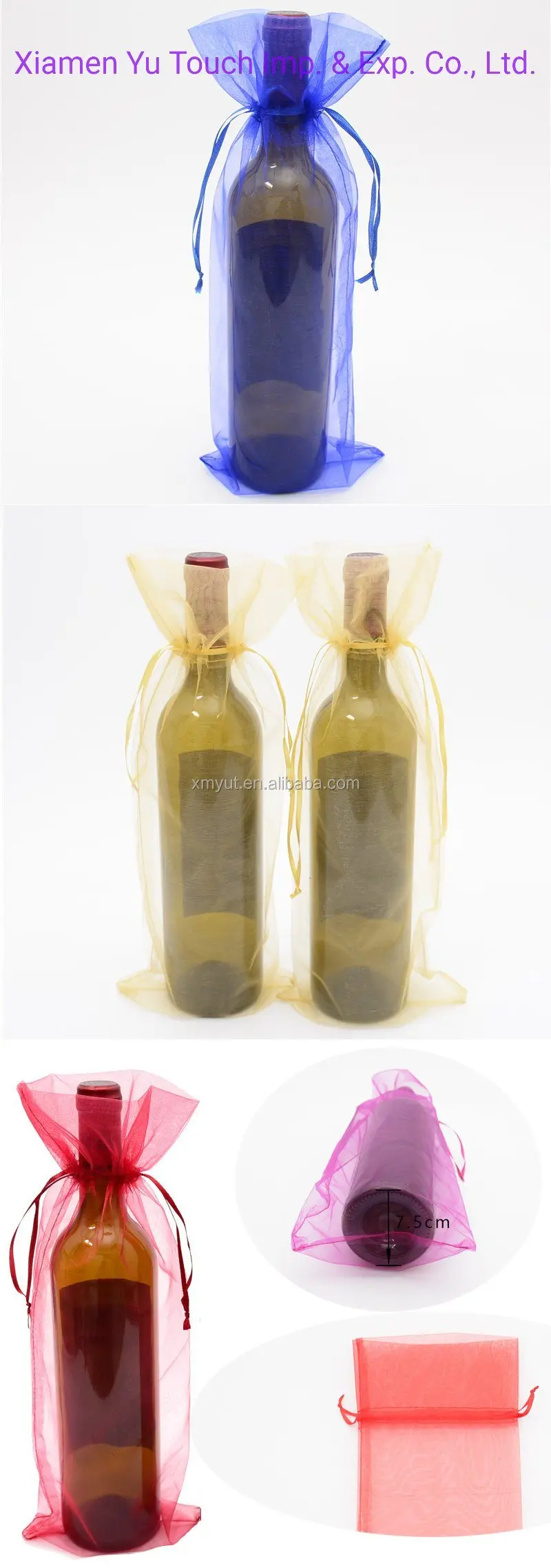 Wine Bag/organza Wine Pouch Gift Drawstring Recyclable Screen Printing,hot Stamping More Than 22 Colors or Customized Acceptable