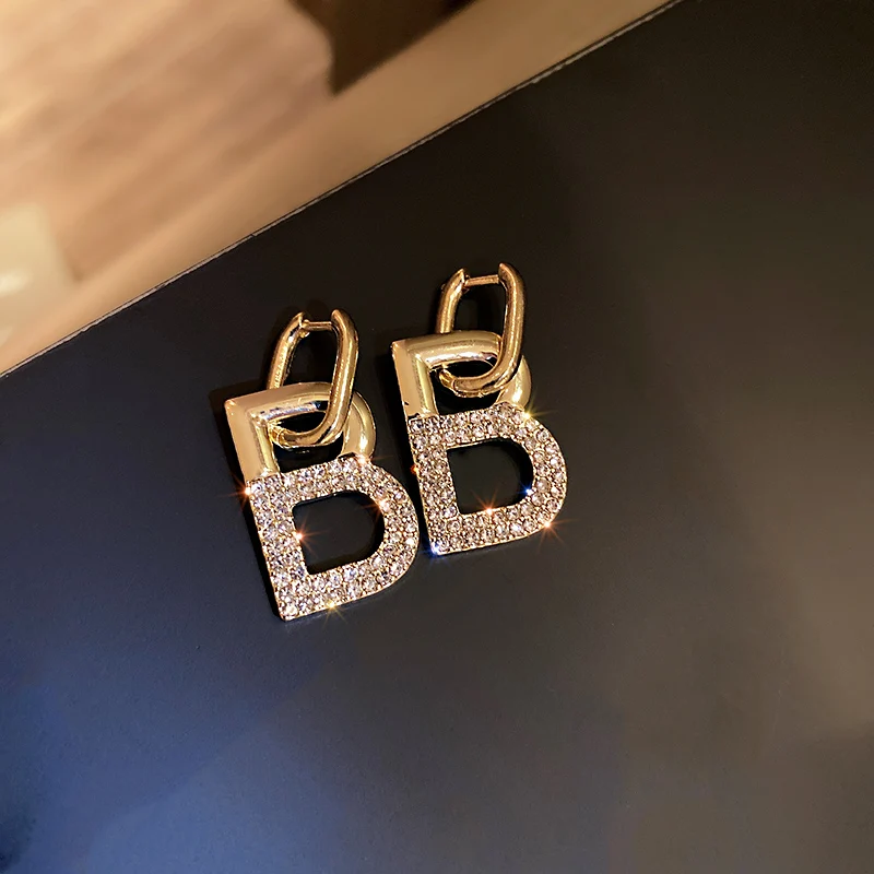 

trendy fashion crystal drop letter b earrings
