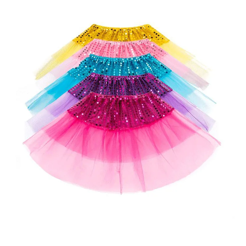 

Sequined mesh stitching skirt Girls Kids mini dance performance tutu skirt, Picture