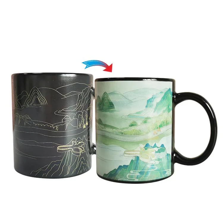 

Logo custom color change ceramic coffee travel mug porcelain tea cups
