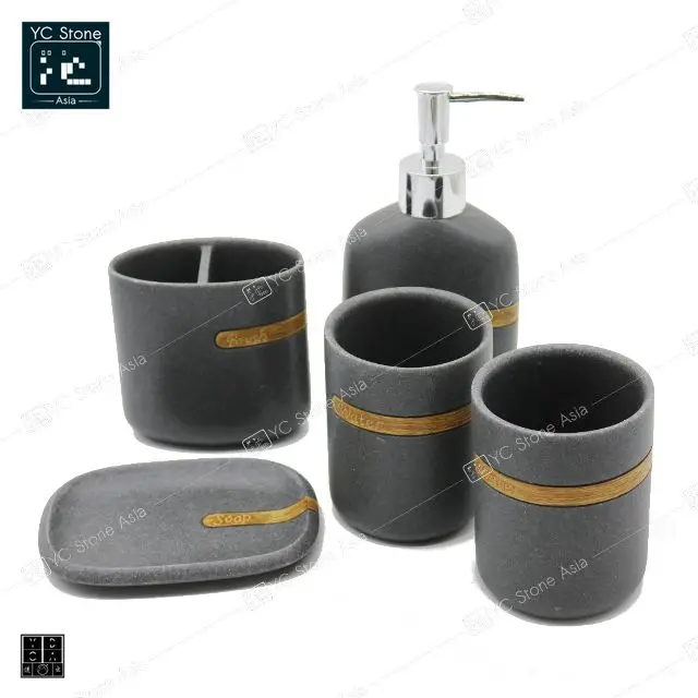 

ZIRAN: Bathroom Vanity set, Wood and Stone Soap Cup, Toothbrush Holder, namuwa dol secheog seteu, Amazon Hot Sale, Anthracite