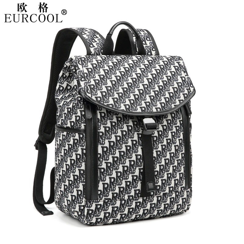 

Eurcool Letter Pattern Unisex Leisure Sports Fashion Mini Smart Laptop School Backpack Bags For College Student, Black / beige