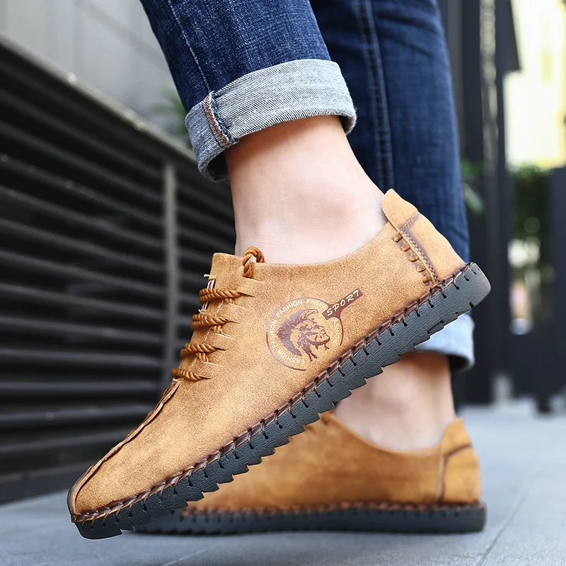 

Ultra light comfortable leather casual shoes New summer men's shoes large size sneakers Loafers can be customized add logo, Black, yellow, khaki