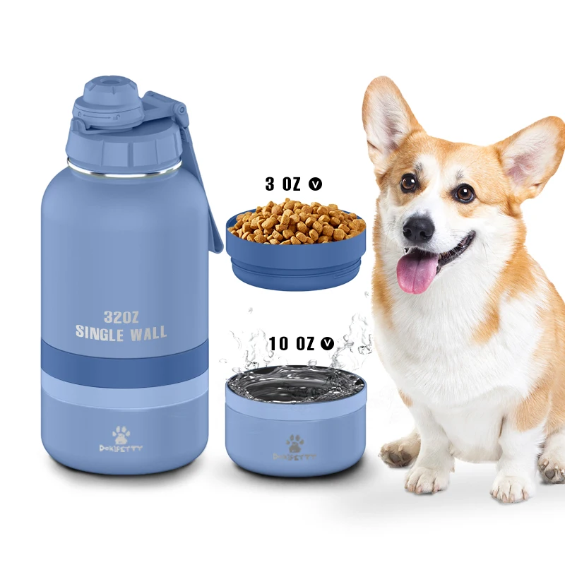 

Travel dog water bottle 4 in1 32 64oz stainless steel vacuum insulated Portable Pet Water Bottle for Walking Hiking Travel
