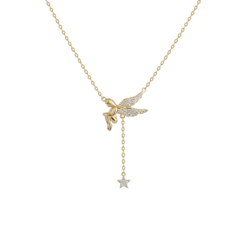 

Shangjie OEM joyas Women Fashion Gold Plated Neckalces 925 Sterling Silver Necklaces Dainty Angel Necklace