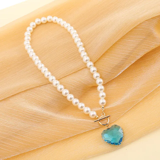 

Gold Plated Classic White Pearl Necklace OT Pearl Chain Clasp Crystal Heart Pendant Necklace, Picture shows