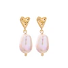 e972175d Baroque Style Gold Plated 925 Silver Post Heart Shaped Dangle Cultured Pearl Drop Earrings for Noble Ladies