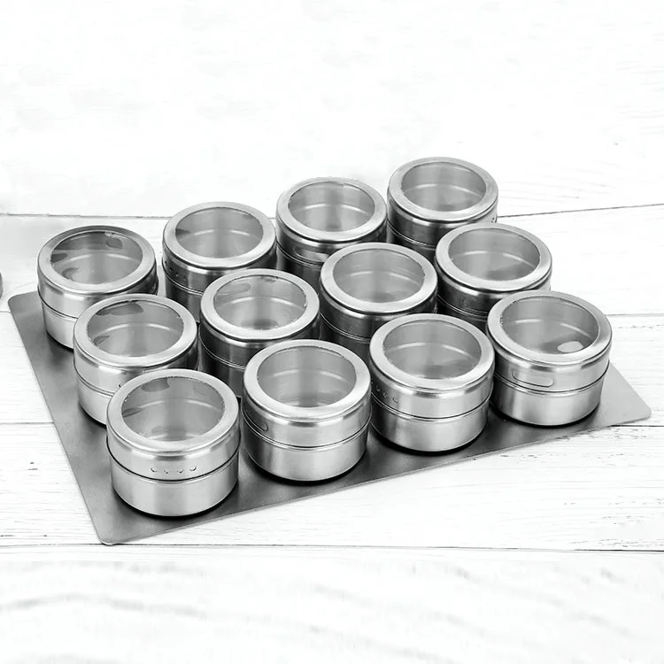 

RuiZhuo 3 set Hot Sale Portable Stainless Steel Magnetic Spice Tins Containers Salt and Pepper Shaker Magnetic Spice Jars