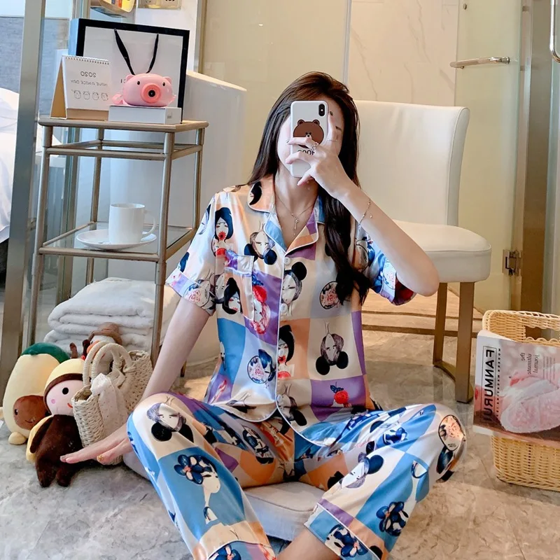 

2020 Body Ropa De Dormir Pijamas Dibujos Animados Pillama Ladies Satin Pyjama Designer Silk Pajama Pjs Comfy Sleepwear For Women