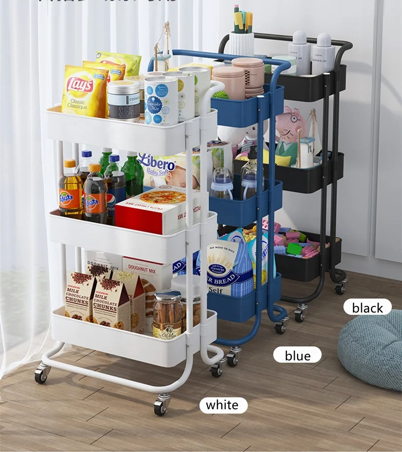 

3 Tiers Movable Home Kitchen Tool Storage Racking Organizer Trolley Utility Rolling Carts
