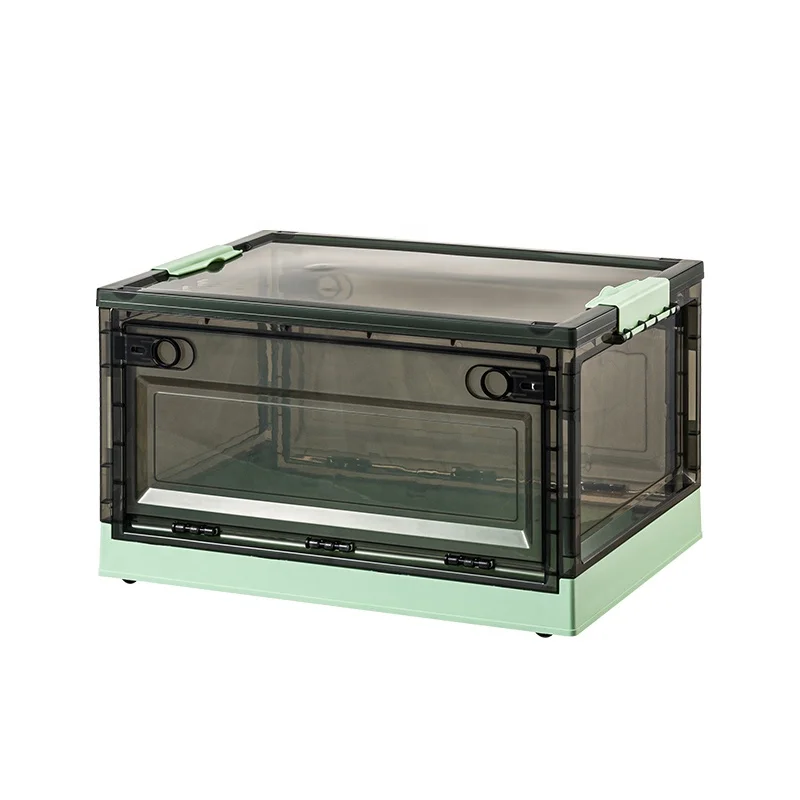 

40 L Collapsible Storage Bins Sideways Door Clear Folding Plastic Stackable Plastic Boxes with Lids and Wheel