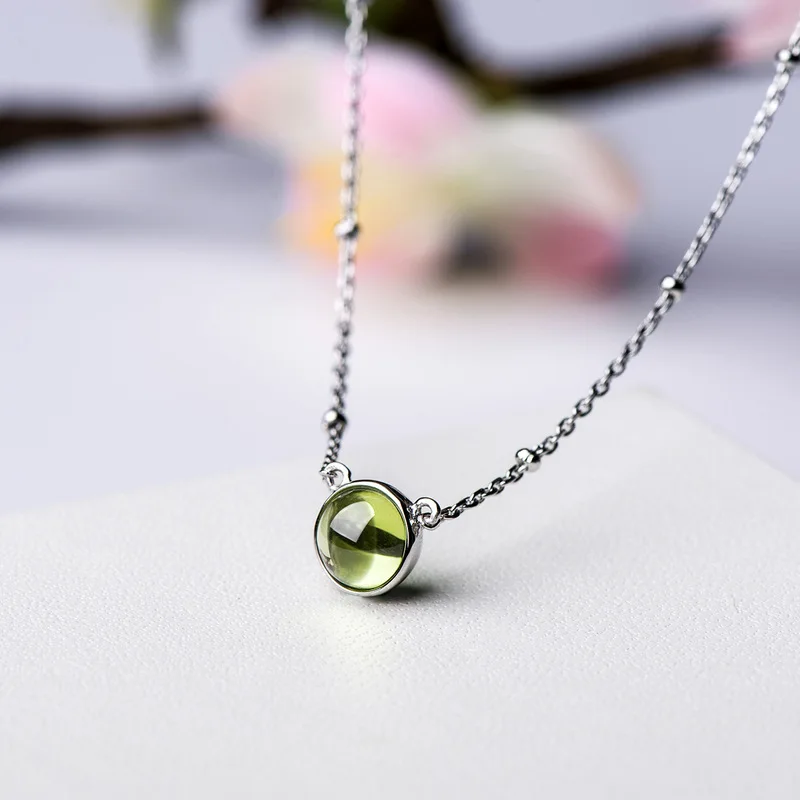 

Genuine Solid 925 Silver Sterling Olivine Pendant Necklace Choker For Womens Natural StoneElegant Fine Jewelry