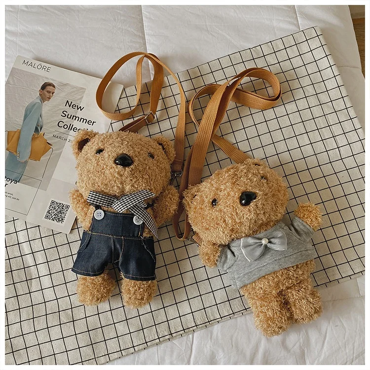 

Plush Bear Women Messenger Shoulder Bag Small Sling Bag Shoulder Ladies Crossbody Phone Bag, Blue, gray