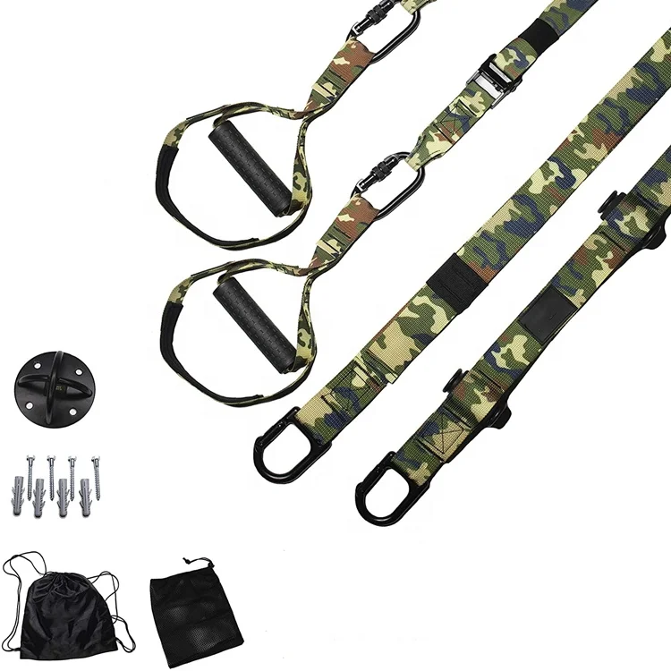 

Wellshow Sport Sling Trainer Suit with Storage Bag with Door Anchor Adjustable Fitness Home Suspension For Easy Adjustment, Camouflage or customized