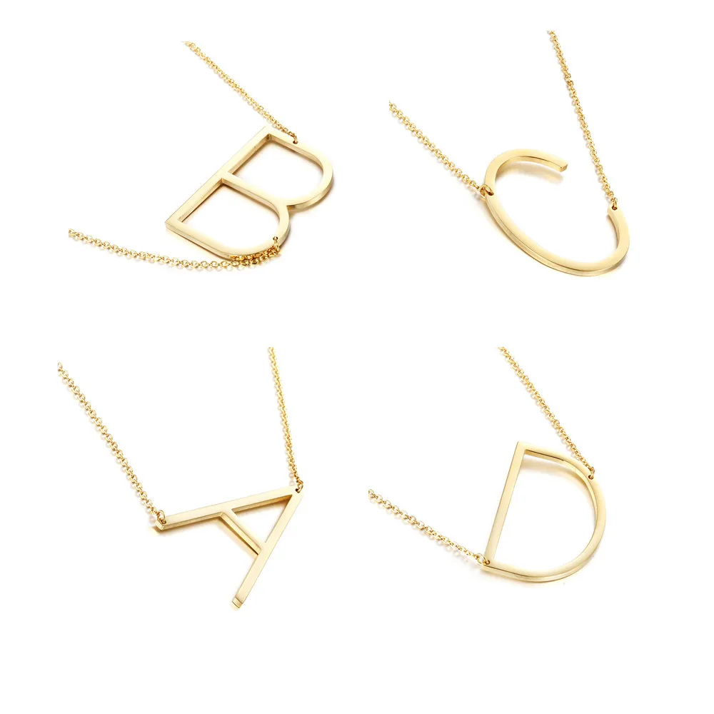 

New Hot Fashion Simple Women Gold Plated Stainless Steel 26 Letter Pendant Necklace Short Clavicle Link Chain Decorative Jewelry