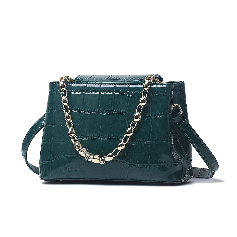 

Patent Green Crocodile Pattern Crossbody Bag Gold Luxury Metal Chain Handbags Women Fashion Bucket Purse