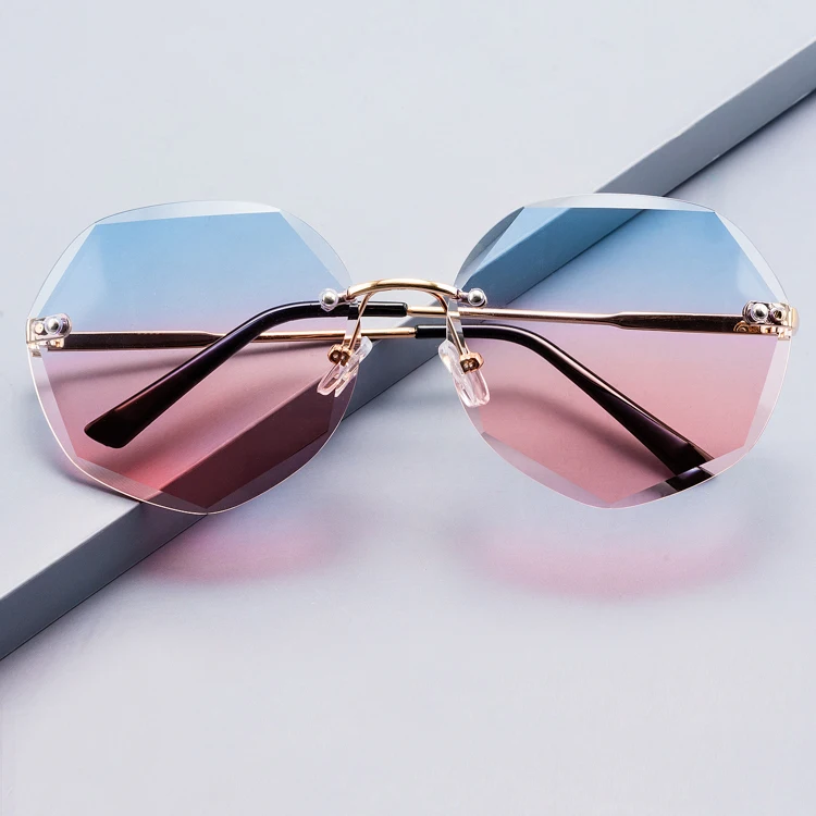 

8890 new arrival new style women sunglasses shades candy color round rimless metal hinge sunglasses for women girls