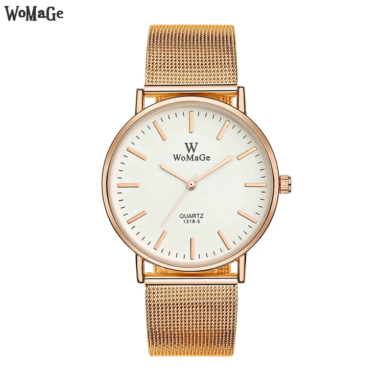

WOMAGE 1118 Women Simple Low Price Life Waterproof Hand Watch Mesh Strap Analog Quartz Charm Wrist Watch, As picture