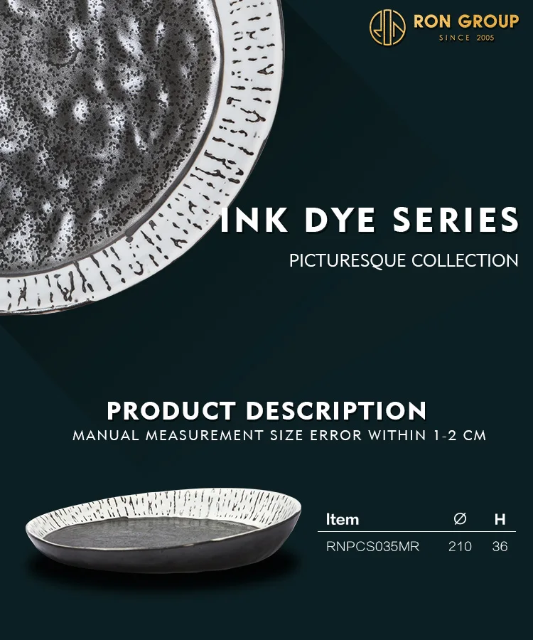 Wholesale Japanese Ink Style Hotel Catering Nightclub Round Porcelain Dinnerware Restaurant Plates Ceramic Dinner