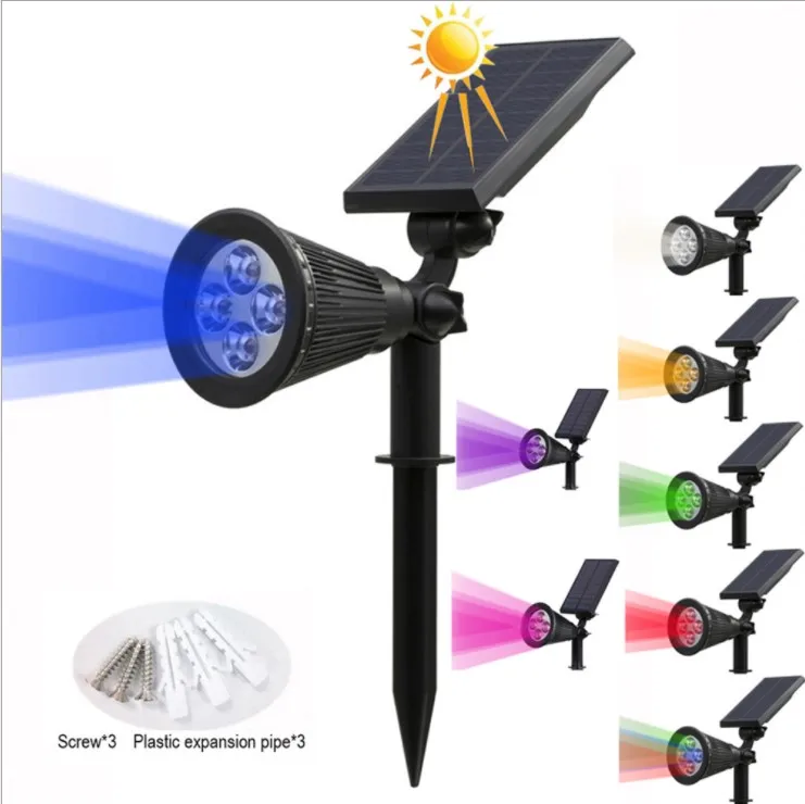 4 LED 2 IN 1 IP66 RGB Colorful Outdoor  Spot Light Wall  Garden Pathway Solar Landscape Light Lawn  Party Gate Driveway Light
