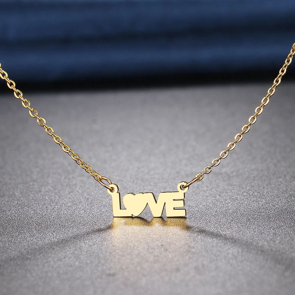 

Stainless Steel Necklaces Simple Letters LOVE Pendants Chain Choker Jewellery Fashion Necklace For Women Jewelry Wedding Gifts, Silver gold