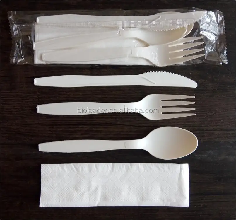 

Disposable Biodegradable Cornstarch Plastic Cutlery Eco-friendly Flatware Sets CE / EU Stocked