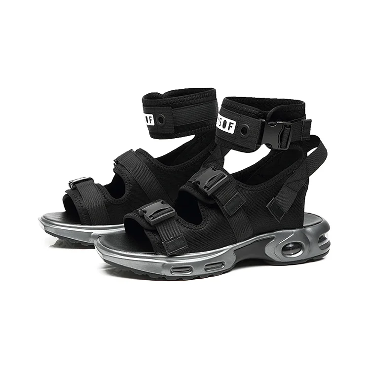 

Mesh Fabric Vamp Fashion Buckle Soft Outsole Sandals for Men, Black + green